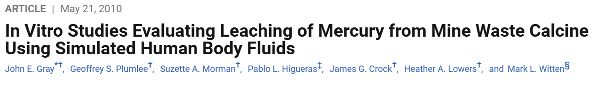 Estudios in vitro que eval&uacute;an la lixiviaci&oacute;n de mercurio a partir de calcinado de residuos mineros utilizando fluidos corporales humanos simulados.